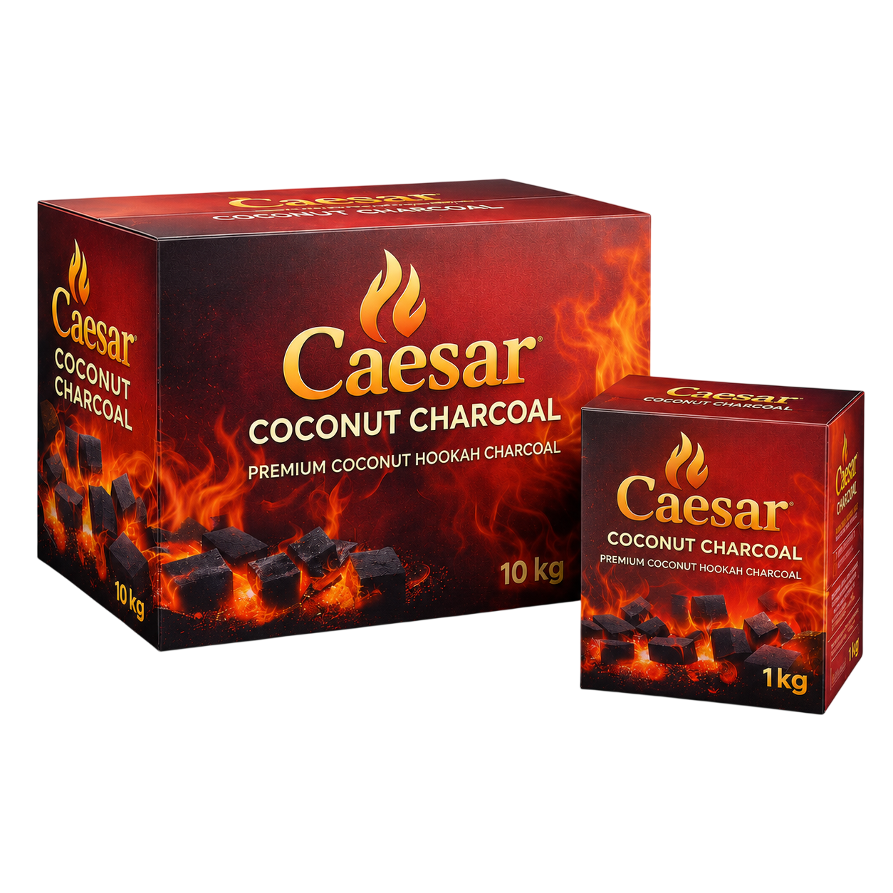Caesars Charcoal premium packaging and charcoal cubes